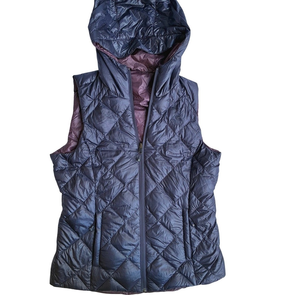 Gerry Reversible Hooded Down Vest Quilted Puffer Womens Medium HIking Outdoor